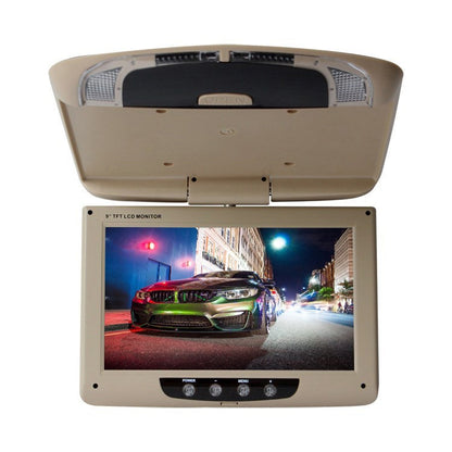 Beige overhead car reversing display with open 9-inch screen and controls