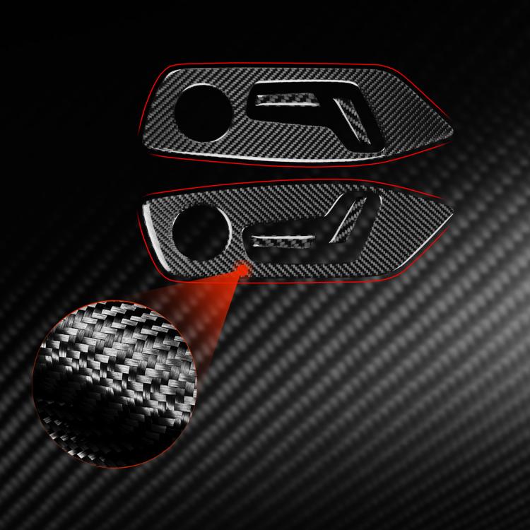 Black carbon-fiber trim sticker set on dark surface, red outline shows placement areas