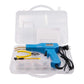 Blue plastic welding gun kit with accessories in clear storage case