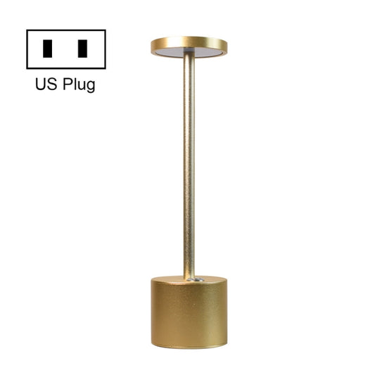 I-shaped table lamp with champagne gold finish and US plug, round top and base