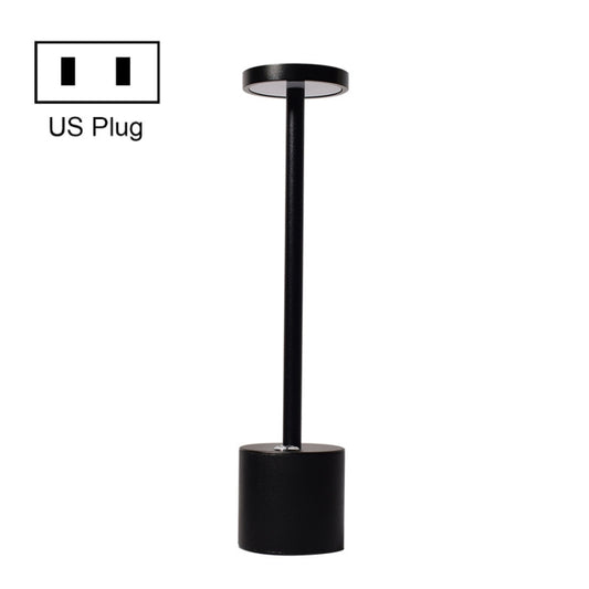I-shaped table lamp with black finish and US plug, round top and cylinder base