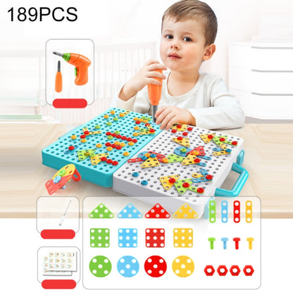 Children electric drill construction toy set, 189-piece pegboard with orange drill and parts