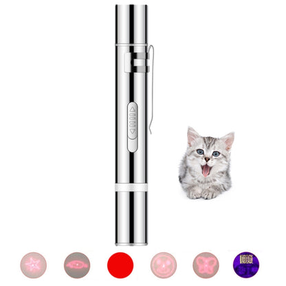 Silver USB laser flashlight stick with side button and laser pattern light spots