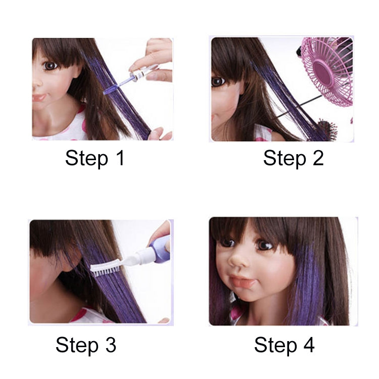 Temporary hair color mascara applicator being applied to hair strands