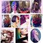Temporary hair color mascara creates layered pastel hairstyles in multiple colors