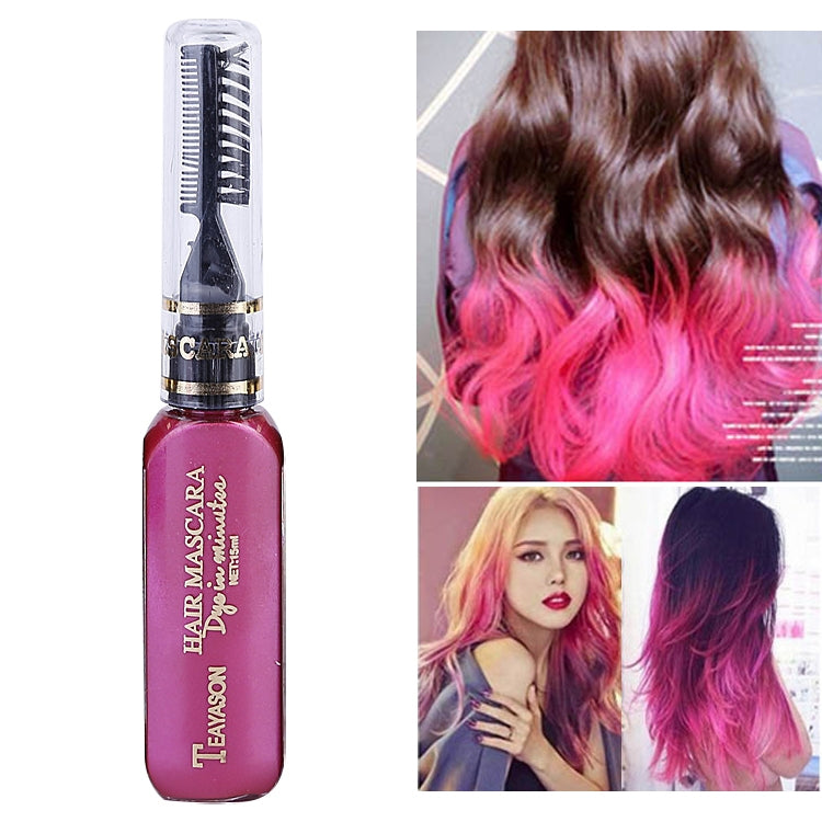 Wine/pink temporary hair color mascara bottle with styled hair