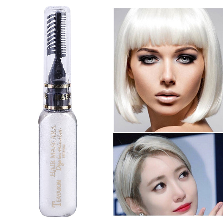 Temporary hair color mascara in silver/white, squeeze bottle with applicator brush.