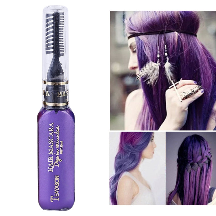Temporary hair color mascara in dark purple, squeeze bottle with applicator brush.