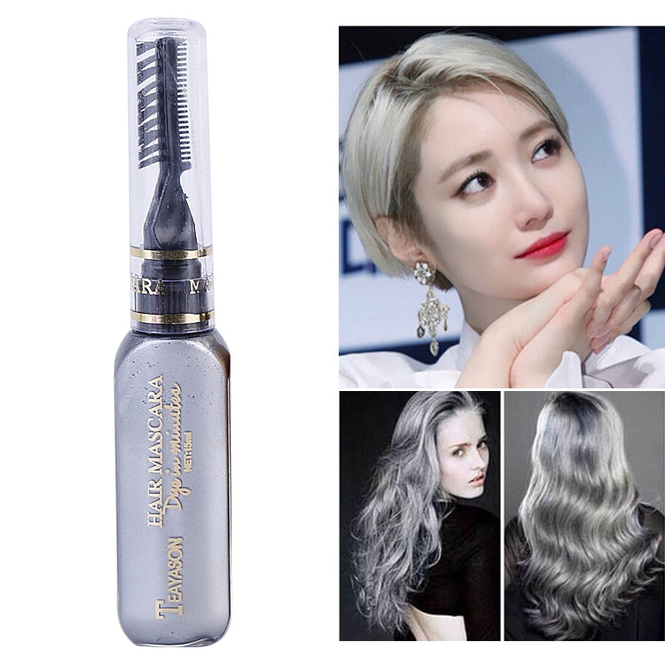 Temporary hair color mascara in light silver, squeeze bottle with applicator brush.