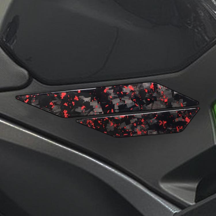 Carbon-style motorcycle side body decoration sticker, black with red speckle insert