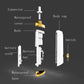 Exploded diagram of white electric makeup brush scrubber parts: switch, battery, base