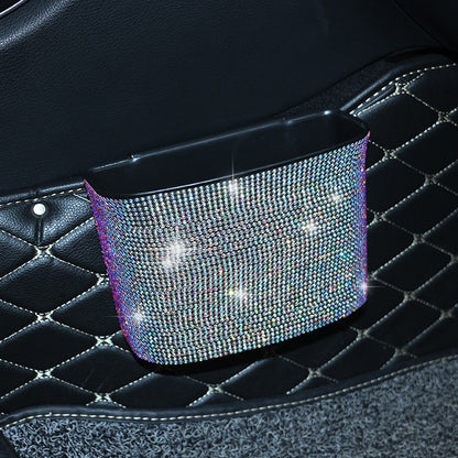 Car-Studded Trash Can Personality Car Hanging Trash Bag Multi-Function Car Storage Box, Colorful Diamonds, White Diamonds