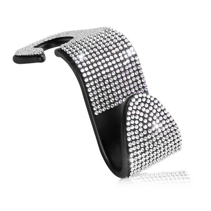 Car rear seat hook with silver-gray diamond studs on a black base