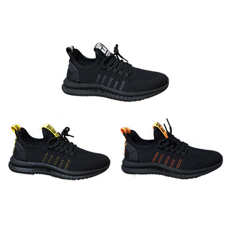 Men's running shoes set: black pair with yellow or orange accent details