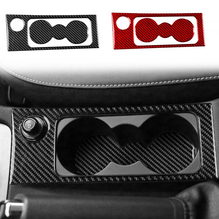 Carbon-fiber cup holder trim sticker set with black cup mat insert