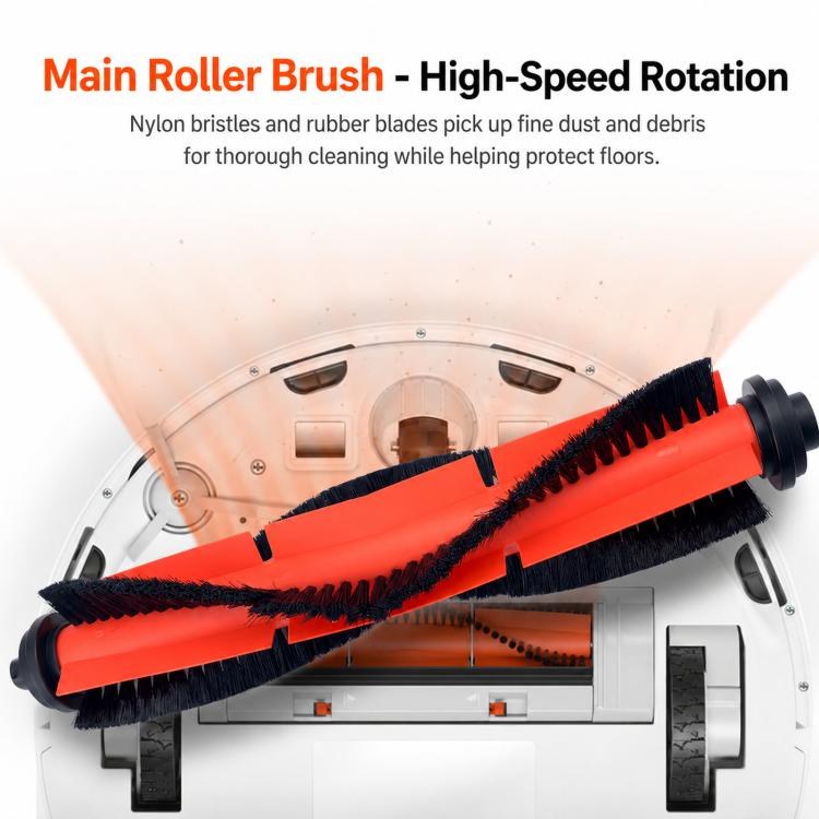 Main roller brush replacement shown installed on a robot base