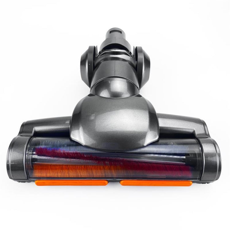 Electric vacuum brush head with roller brushes and orange-red bristles