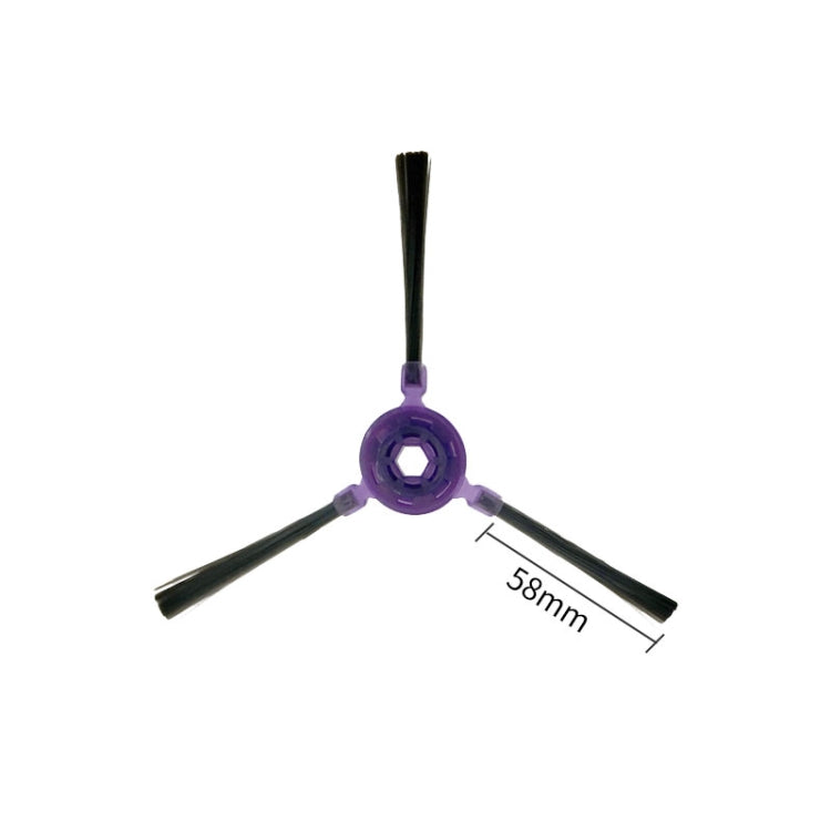 Robot main brush assembly with purple hub and black arms; 38mm length shown.