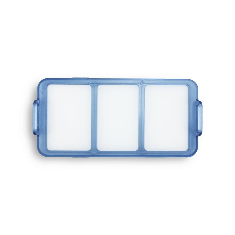 Blue three-cell vacuum filter frame with clear window panels