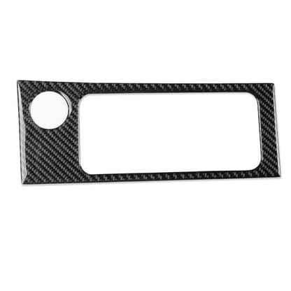Black carbon-fiber cup holder trim sticker with round hole and rectangular opening