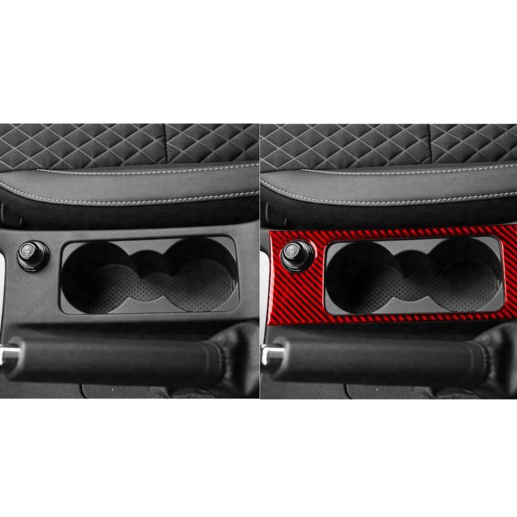 Car cup holder trim inserts in carbon-fiber, black and red, with dual molded openings