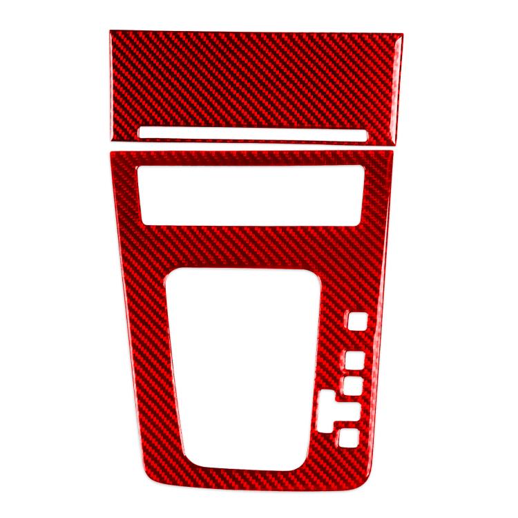 Red carbon-fiber style gear shift panel trim sticker, center console cutout