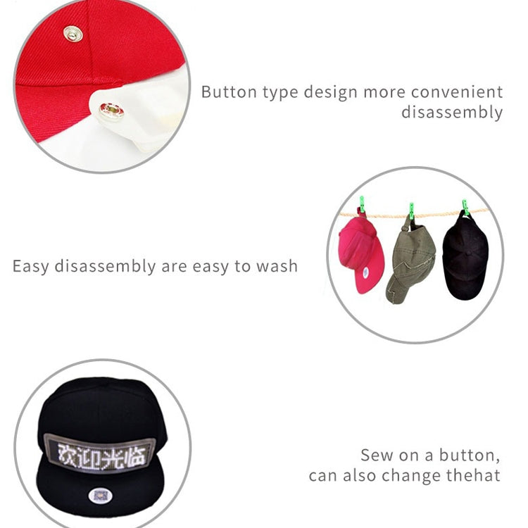 LED advertising cap close-up showing button design and easy disassembly for washing