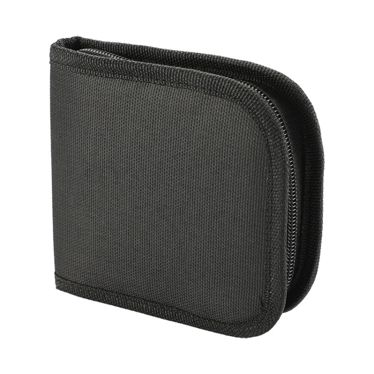 Black square sewing kit organizer case with stitched edges and zipper
