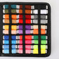 Sewing kit case section showing multiple folded thread spools in rainbow colors