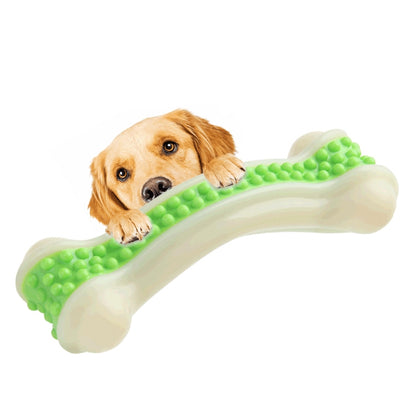 Green studded nylon dog chew bone molar stick toy with raised bone ridges
