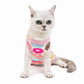 Cat recovery suit, pink with colorful donut print, short sleeves and paw holes