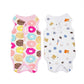 Cat recovery suits, pink donut print and white sports-ball print bodysuits