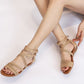 Ladies wedge sandals, open-toe beige with ankle straps and thick sole