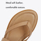 Tan thong-style sandal with smooth upper and stitched sole edge