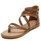 Ladies Roman-style strappy sandals, brown, crossed straps and low-profile sole