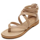 Ladies Roman-style strappy sandals, apricot tan, open toe with ankle buckle closure
