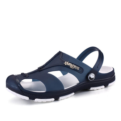 Men's dark blue waterproof slide sandals with adjustable strap and cushioned sole