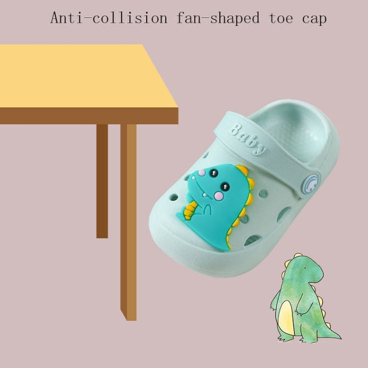 Children’s soft slippers with “Baby” label and cartoon dinosaur patch on upper
