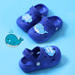 Children's blue non-slip clogs with cartoon animal face and wide strap
