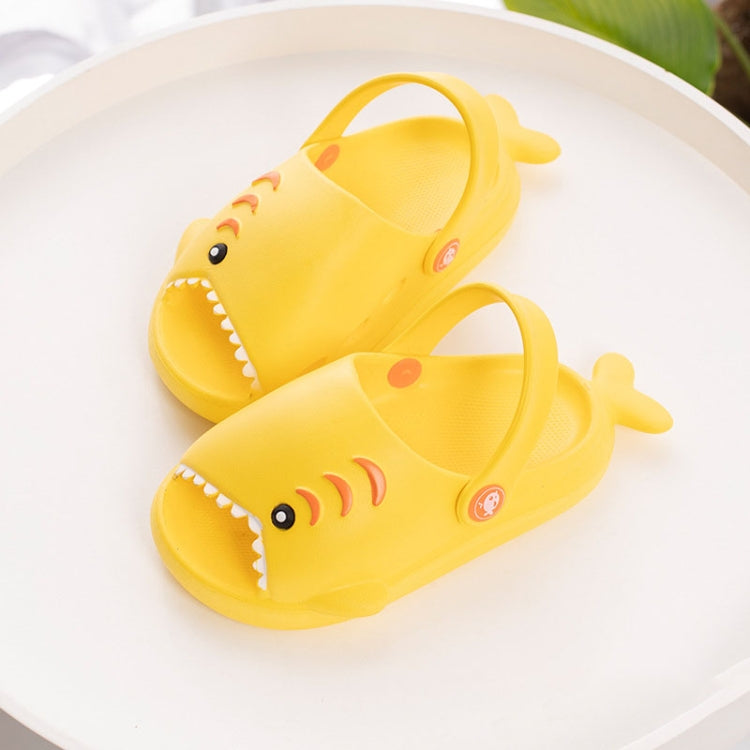 Yellow EVA shark slippers for children with open-toe design and non-slip sole