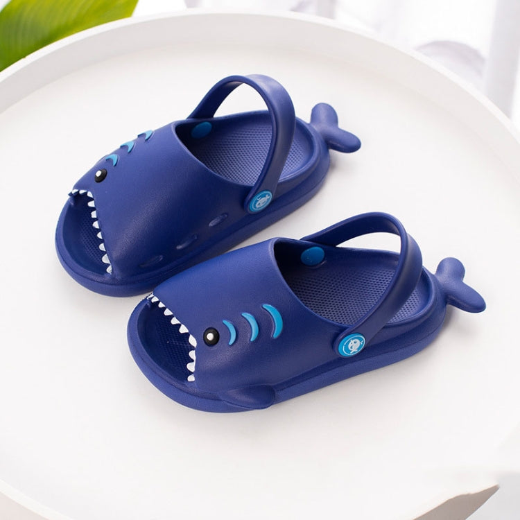 Navy EVA shark slippers for children with open toe, fin accents, and non-slip sole