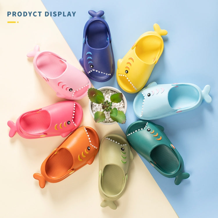Assorted kids' shark EVA slippers in multiple colors shown together