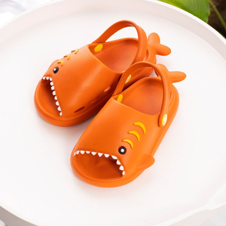 Children's orange shark EVA slippers with open-toe design and grippy sole