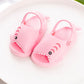 Children's pink shark EVA slippers with open-toe mesh upper and molded smile