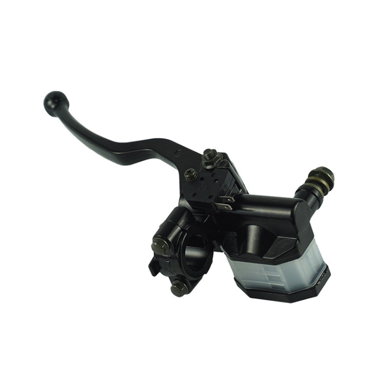 Hydraulic front brake pump master cylinder with black lever and light-gray reservoir