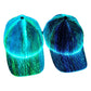 Pair of LED fiber optic luminous caps with blue glowing light fibers
