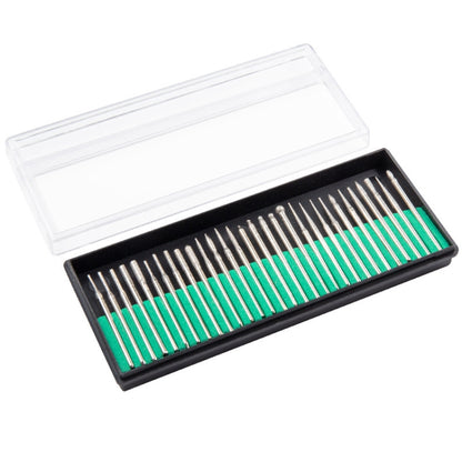 Nail drill bit set in clear case with green insert and 30 silver diamond heads