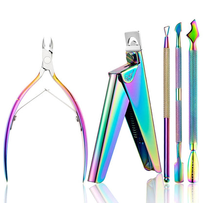 Iridescent nail tool set with stainless scissors and dead-skin remover tools