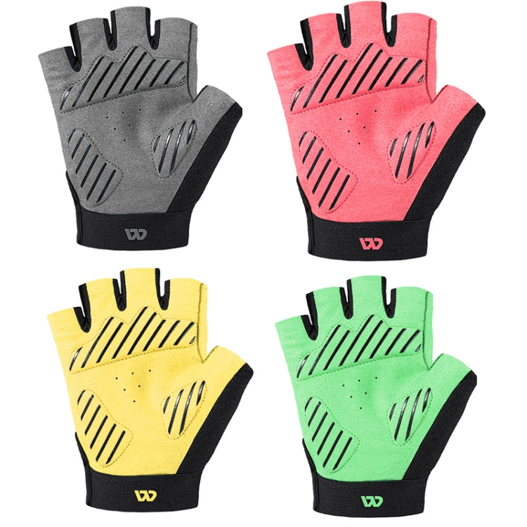 Half-finger cycling gloves set with multiple colors: gray, pink, yellow, green