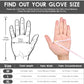 Glove size chart for half-finger mountain cycling gloves, sizes M, L, XL